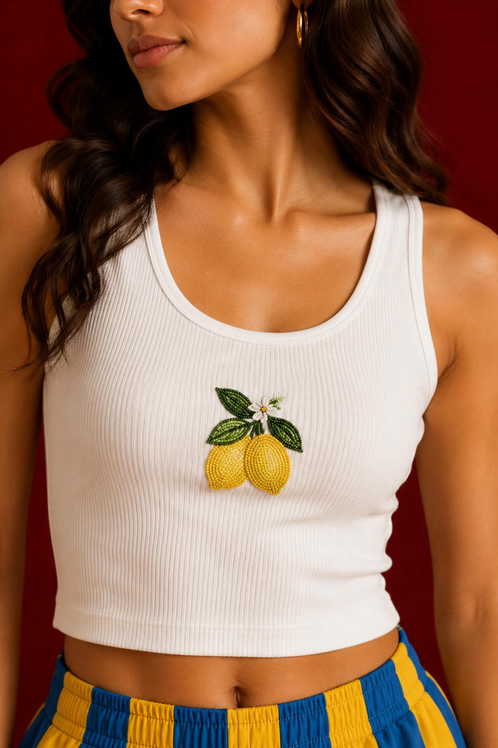Lemon Bloom Ribbed Tank Top